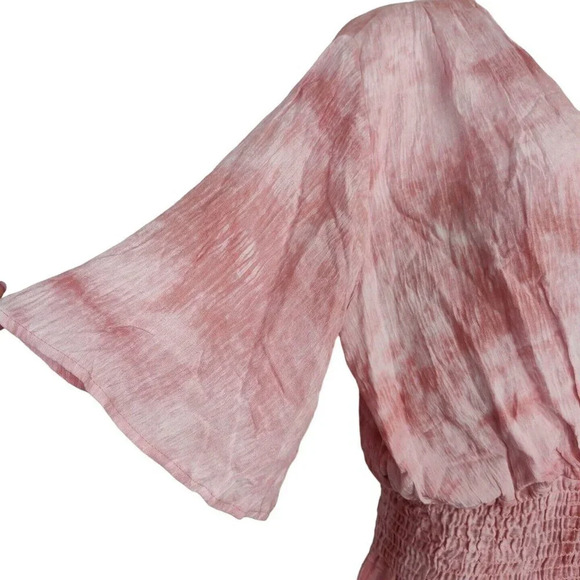 Fraiche by J Romper V-neck Surplice Smocked Waist Shorts Women Size L Pink - Picture 5 of 9